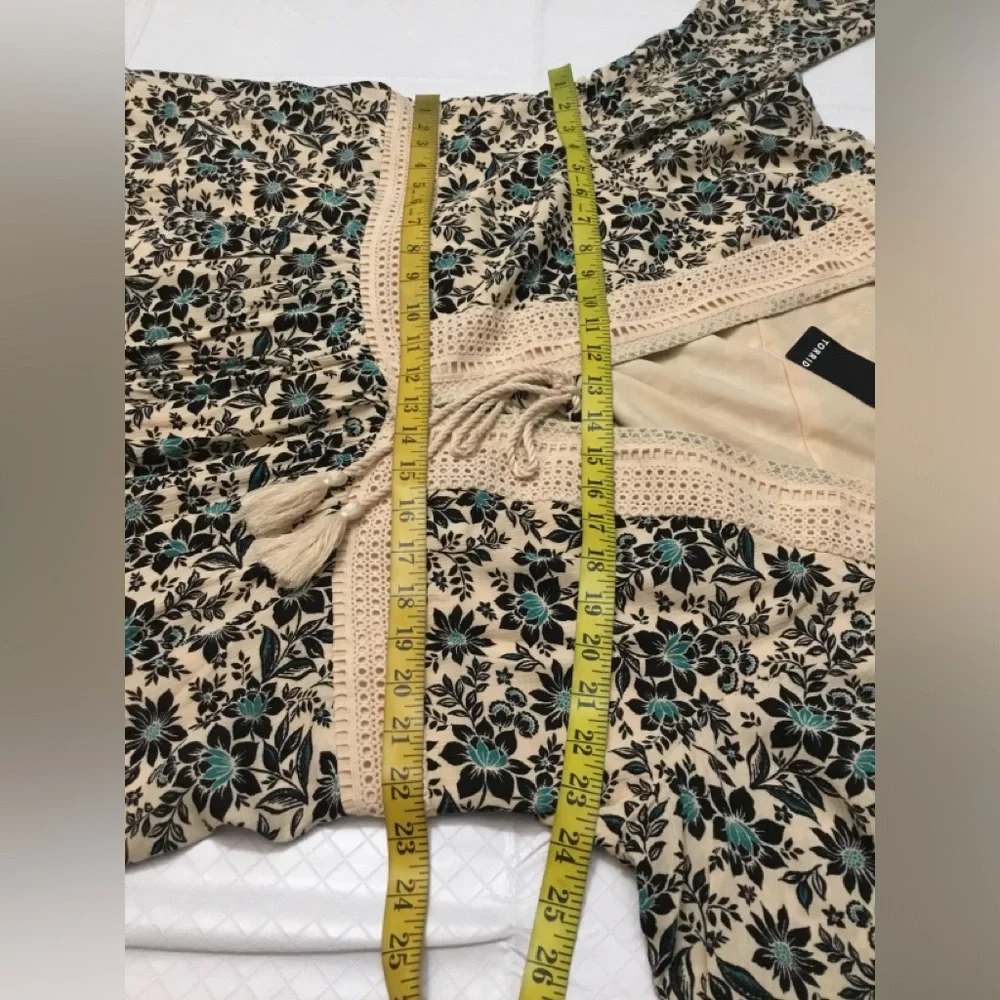 torrid Cream Floral Crochet-Trim Maxi Dress with Teal Accents - Picture 13 of 16